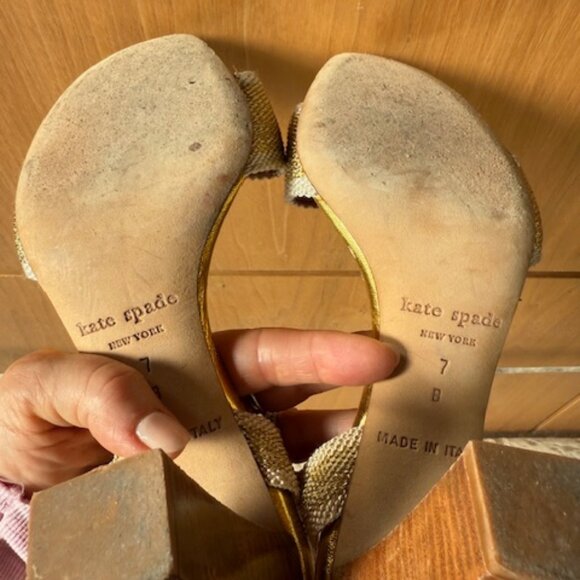 Pre-Loved Kate Spade Gold Canvas High Heeled Sandals - Size 7 - Picture 9 of 9